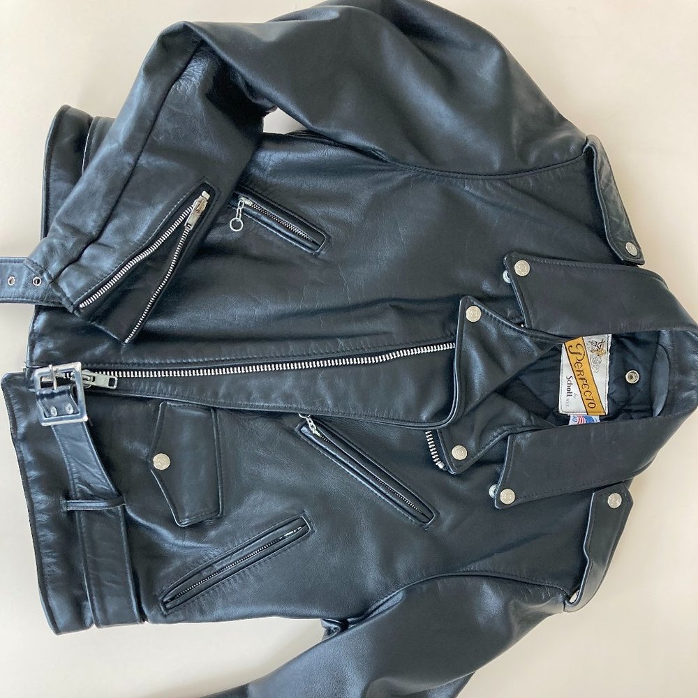 Black Leather Perfecto Schott made is usa
